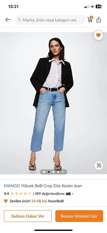 Mango yüksek belli crop düz kesim jean