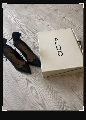 38 Beden siyah Renk Aldo Siyah Deri Bağcıklı Stiletto Topuklu Kadın Ayakkabı