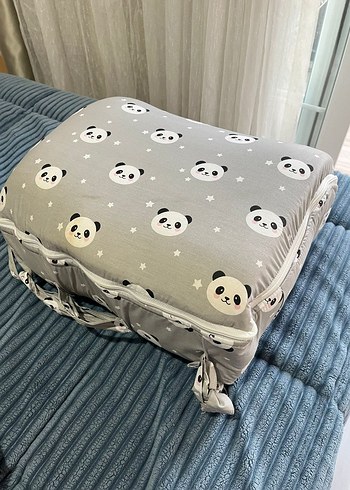 Jaju Baby Gri Panda Desenli Taşınabilir Bebek Yatağı - Görsel 7
