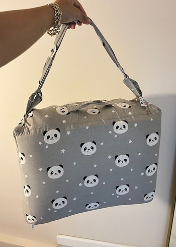 Jaju Baby Gri Panda Desenli Taşınabilir Bebek Yatağı - Görsel 5