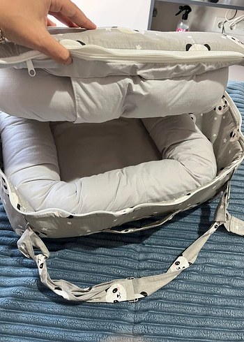 Jaju Baby Gri Panda Desenli Taşınabilir Bebek Yatağı - Görsel 2