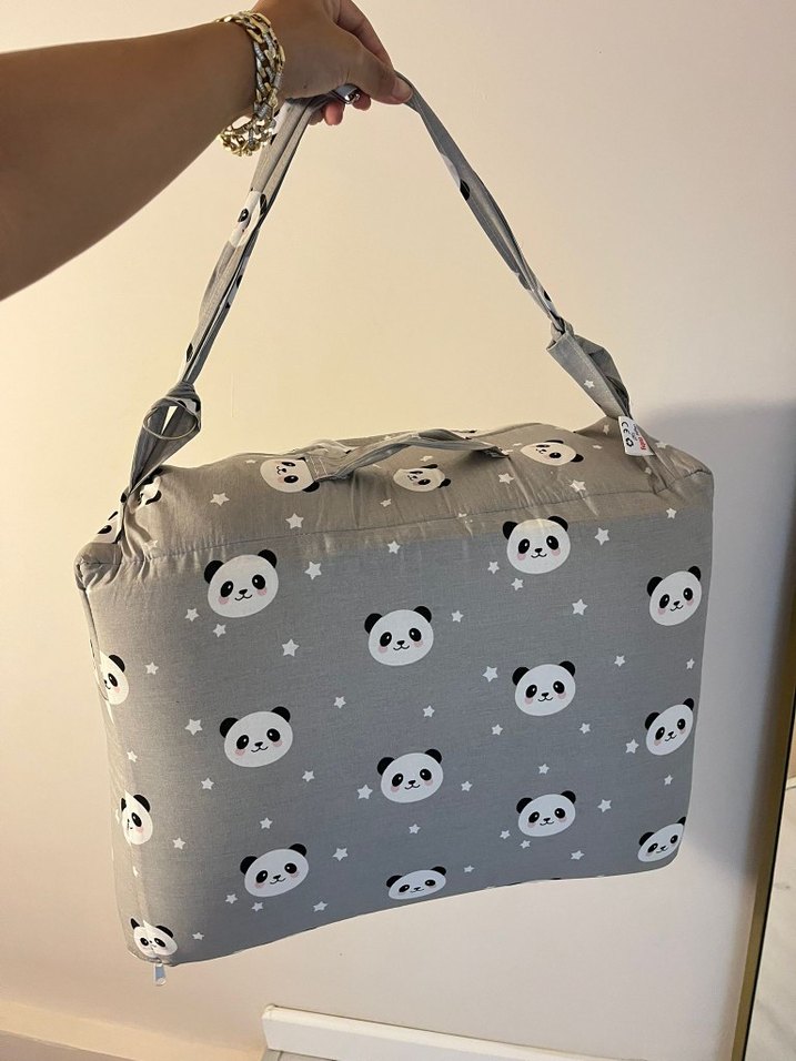Jaju Baby Gri Panda Desenli Taşınabilir Bebek Yatağı - Görsel 5