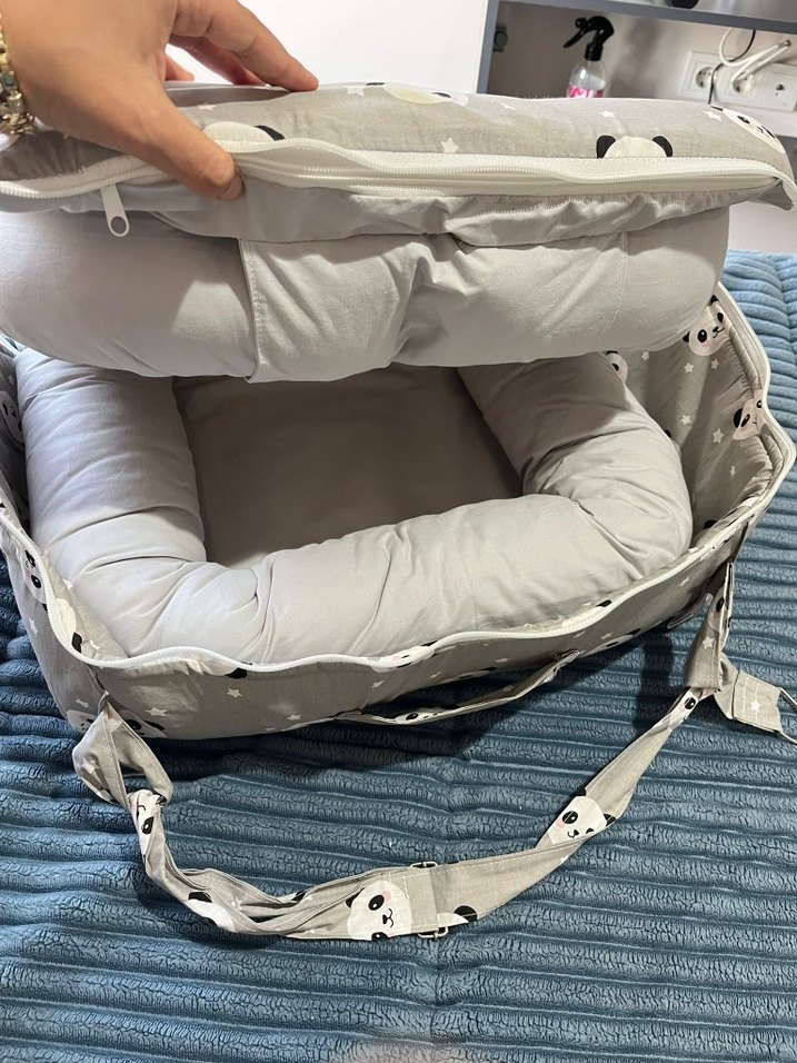 Jaju Baby Gri Panda Desenli Taşınabilir Bebek Yatağı - Görsel 2