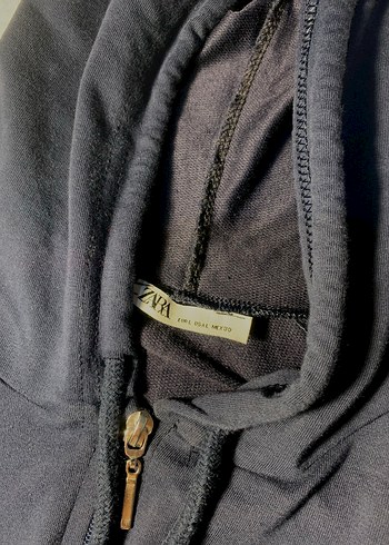 Zara Kadın Lacivert Fermuarlı Kapüşonlu Sweatshirt - Görsel 2