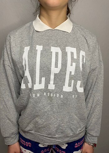 Gri Baskılı Kadın Sweatshirt