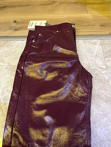 Pullbear suni deri straight pantalon