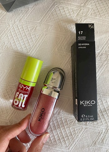 Kiko lipgloss ve Nyx lip oil dudak yağı seti