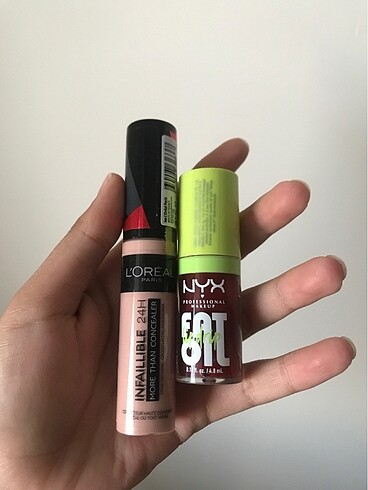 Nyx fat oil dudak yağı ve loreal kapatıcı