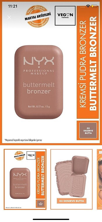 Beden Nyx buttermelt bronzer