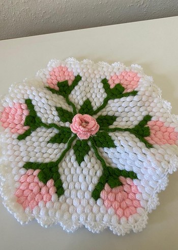 Pembe ve Yeşil Çiçekli Örgü Lif - Görsel 2