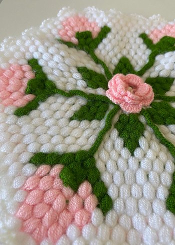 Pembe ve Yeşil Çiçekli Örgü Lif - Görsel 3