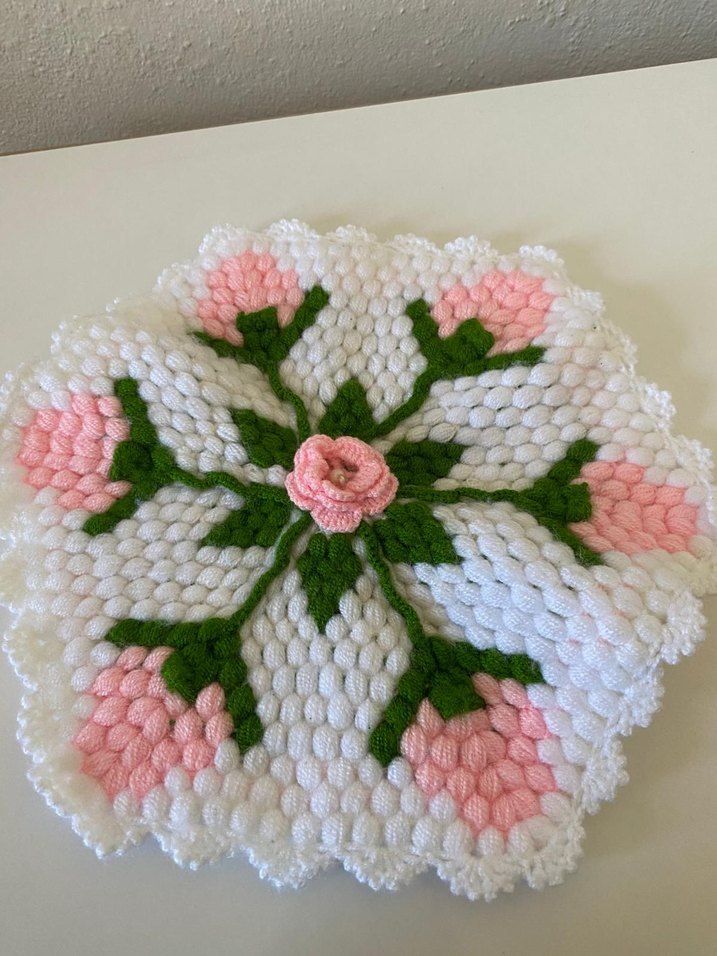 Pembe ve Yeşil Çiçekli Örgü Lif - Görsel 2