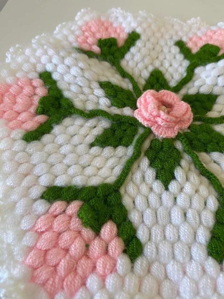 Pembe ve Yeşil Çiçekli Örgü Lif - Görsel 3