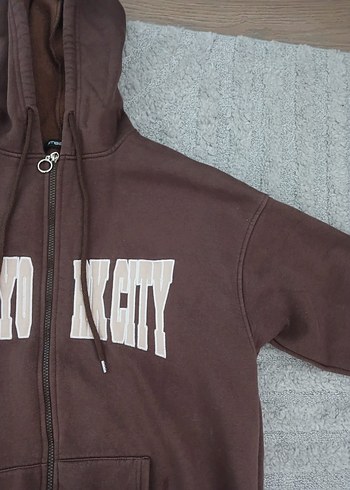 Kapüşonlu Fermuarlı Kahverengi Sweatshirt - Görsel 3