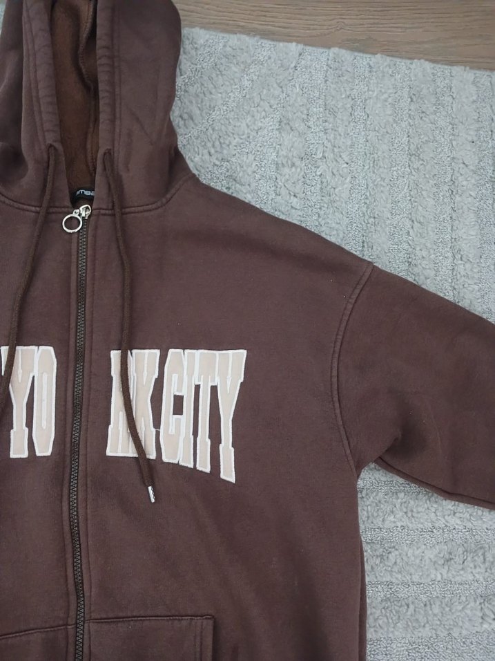 Kapüşonlu Fermuarlı Kahverengi Sweatshirt - Görsel 3