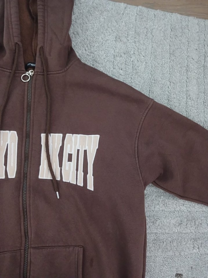 Kapüşonlu Fermuarlı Kahverengi Sweatshirt - Görsel 2