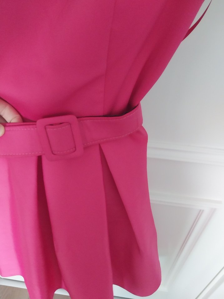 Pembe Mini Kayık Yaka Kemerli Elbise - Görsel 2