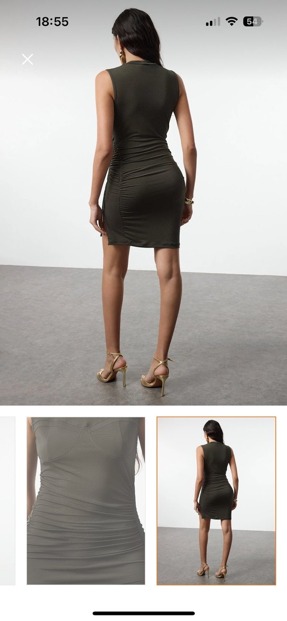 Milla Elbise Kolsuz Yüksek Yakalı Haki Mini Elbise - Görsel 3