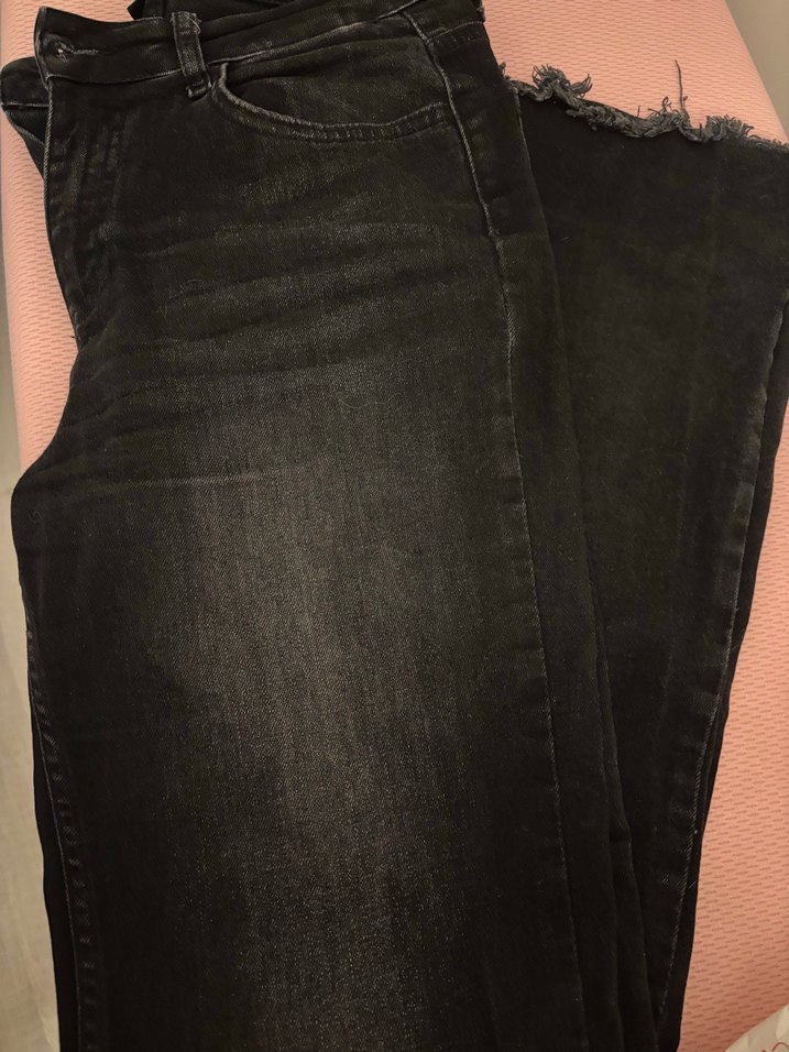 Siyah Kadın Denim Pantolon İspanyol paça - Görsel 2