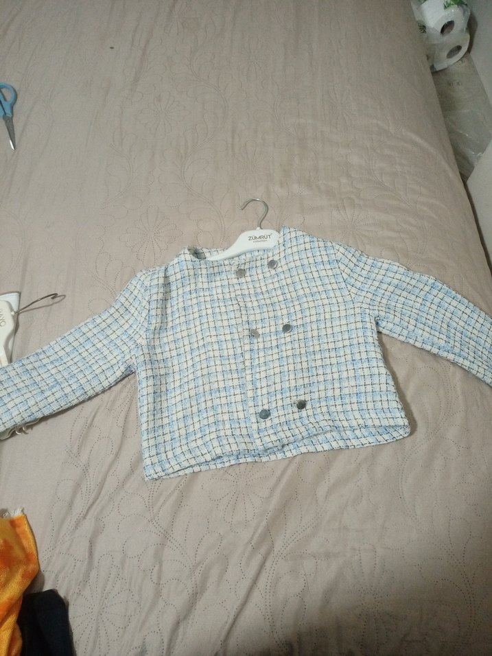 Düğmeli, Kareli Mavi kız çocuk giyim - Görsel 4