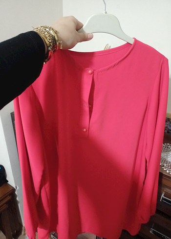 Düğmeli kırmızı Kadın Tunik - Görsel 2