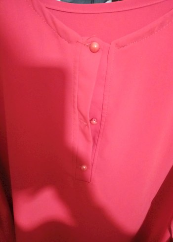 Düğmeli kırmızı Kadın Tunik - Görsel 3