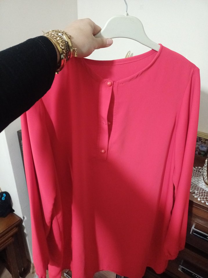 Düğmeli kırmızı Kadın Tunik - Görsel 2