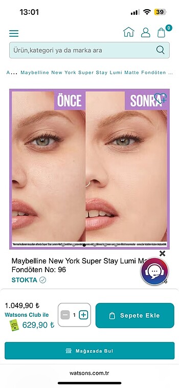 Beden Renk Maybelline Super Stay Fondöten No: 96