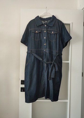 American Vintage Kemerli Lacivert Kot Midi Elbise
