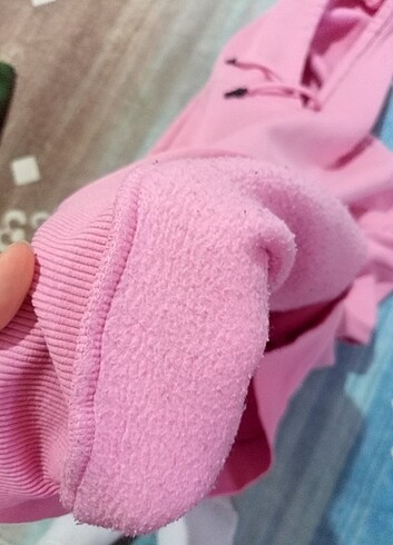 Pembe içi yünlü kadin sweatshirt 
