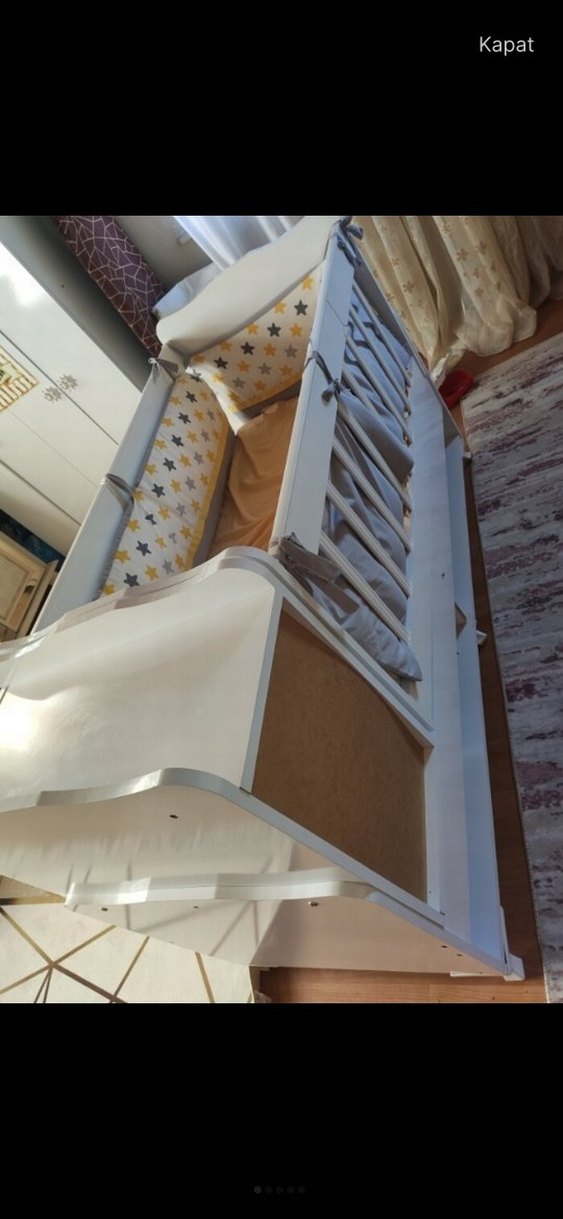 Sallanan Beyaz Bebek Beşiği ve Sepeti - Görsel 2