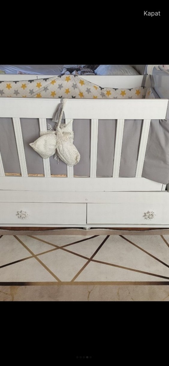 Sallanan Beyaz Bebek Beşiği ve Sepeti - Görsel 5