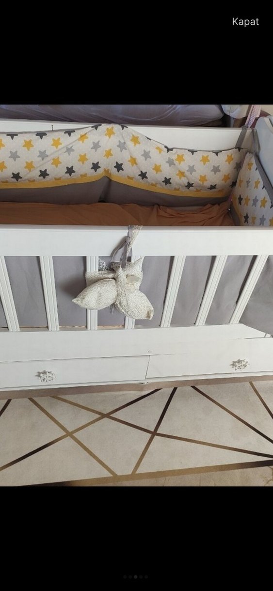 Sallanan Beyaz Bebek Beşiği ve Sepeti - Görsel 4