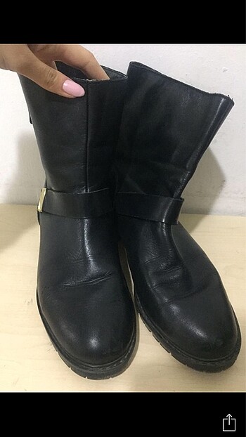 41 Beden siyah Renk zara deri siyah kadın bot altın rengi tokalı