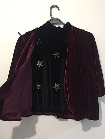 zara kadife üçlü takım etek tişört pelerin bordo yılbaşı giysi 9