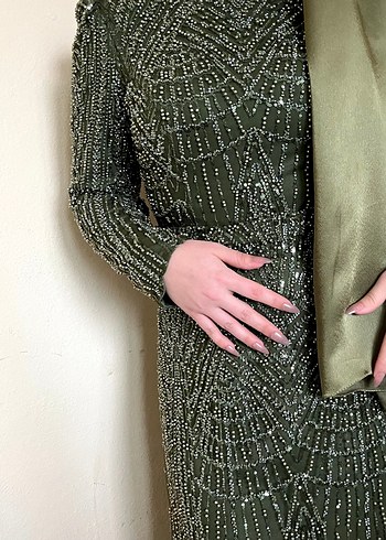 Drapeli Haki Uzun Abiye Elbise pazarlık payı vardır şal hediye - Görsel 3