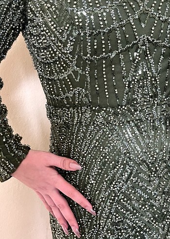 Drapeli Haki Uzun Abiye Elbise pazarlık payı vardır şal hediye - Görsel 10