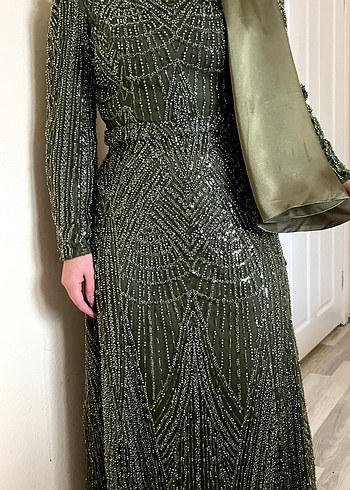 Drapeli Haki Uzun Abiye Elbise pazarlık payı vardır şal hediye - Görsel 4