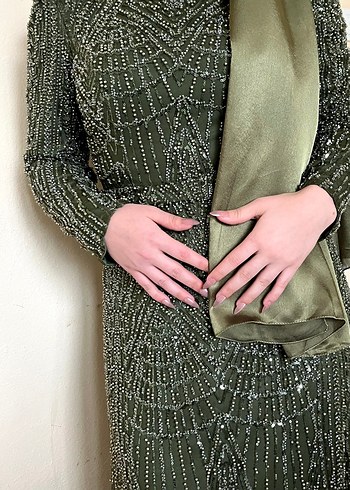 Drapeli Haki Uzun Abiye Elbise pazarlık payı vardır şal hediye - Görsel 2