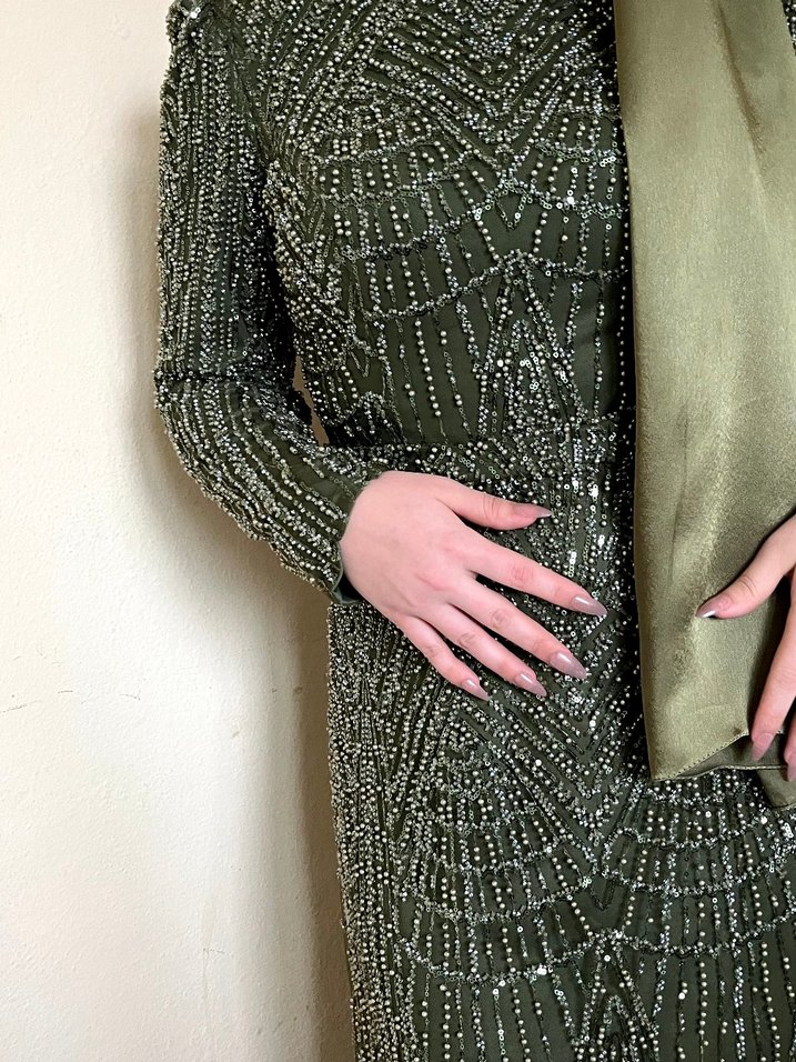 Drapeli Haki Uzun Abiye Elbise pazarlık payı vardır şal hediye - Görsel 3