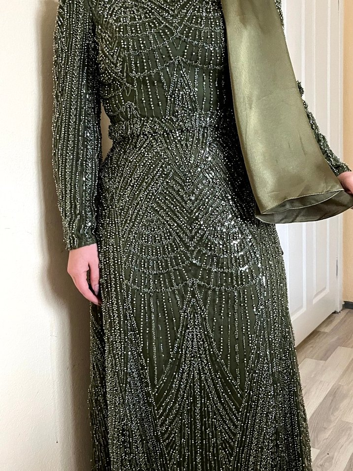 Drapeli Haki Uzun Abiye Elbise pazarlık payı vardır şal hediye - Görsel 4