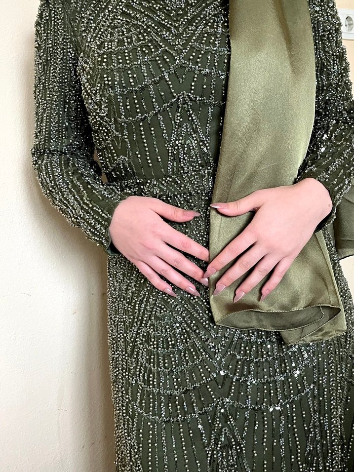 Drapeli Haki Uzun Abiye Elbise pazarlık payı vardır şal hediye - Görsel 2