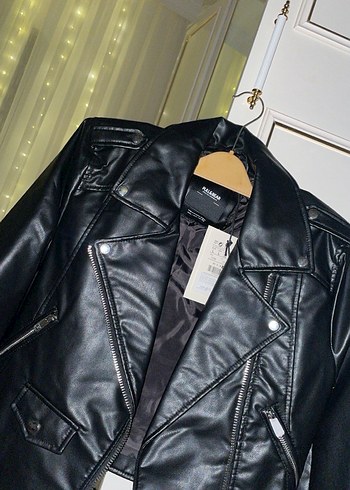 Pull and Bear Siyah Kadın Deri Biker Ceket