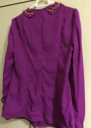Mor, Uzun Kollu, Düğmeli Kadın Gömlek - Görsel 2