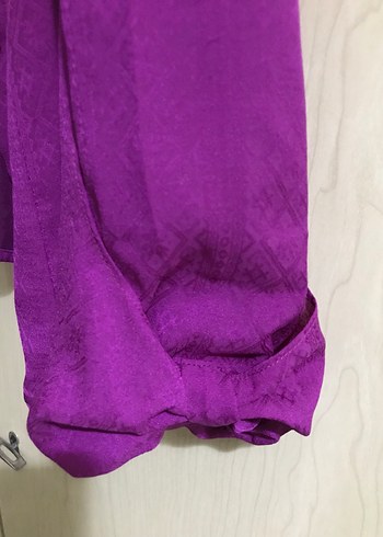 Mor, Uzun Kollu, Düğmeli Kadın Gömlek - Görsel 6