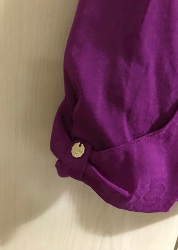 Mor, Uzun Kollu, Düğmeli Kadın Gömlek - Görsel 7