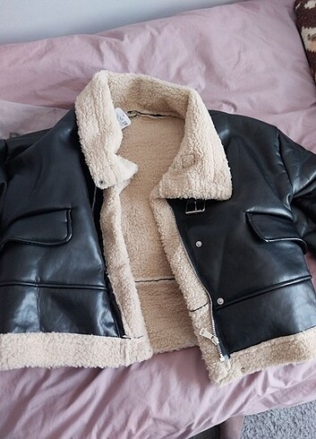 m Beden siyah Renk Peluş deri biker ceket