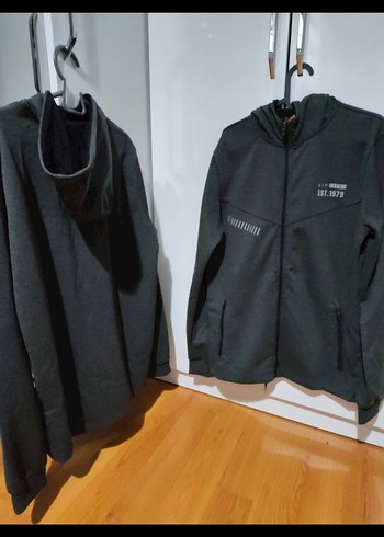 Gri Fermuarlı ErkekKapşonlu  Sweatshirt - Görsel 2