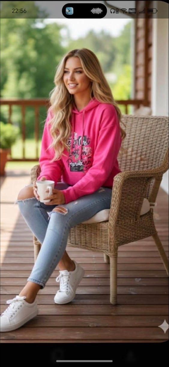 Kadın Pembe Kapüşonlu Baskılı Sweatshirt - Görsel 3