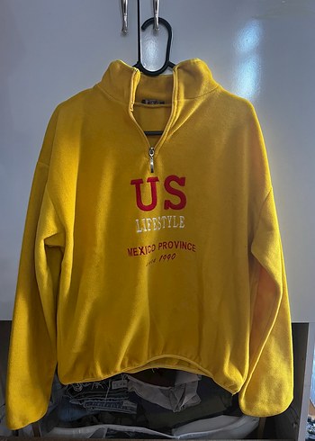 Vintage Sarı Fermuarlı Kadın Sweatshirt